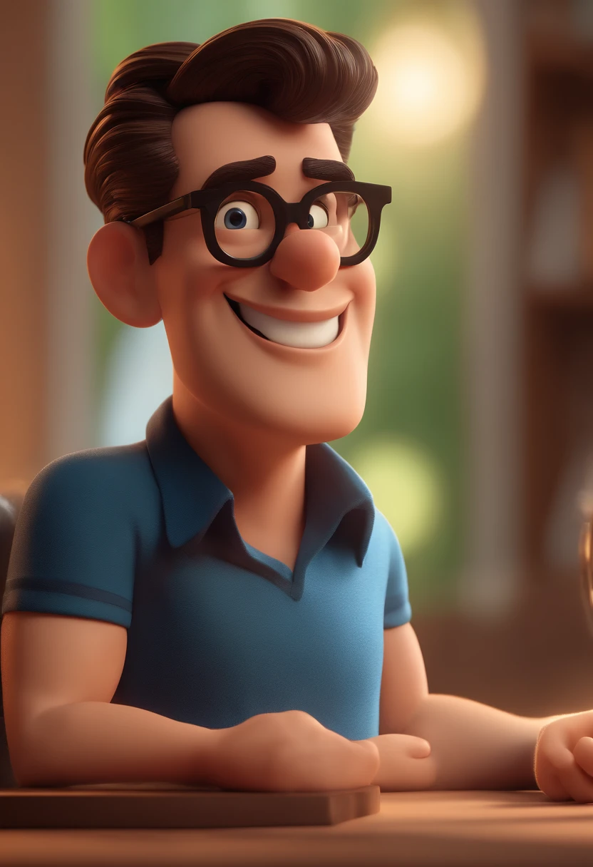 Cartoon character of a man with black glasses and a blue shirt, animation character, Caractere estilizado, animation style rendering, 3D estilizado, Arnold Maya render, 3 d render stylized, toon render keyshot, Personagem 3D, Personagem 3D, 3d rendering stylized, 3 d character render, personagem de desenho animado, Personagem de close up, Pose de personagem, (Estilo Pixar) (master part:1.2) (Bokeh) (best quality) (pele detalhada) (textura detalhada) (8k) (argila) (Cinematic lighting) (foco nítido