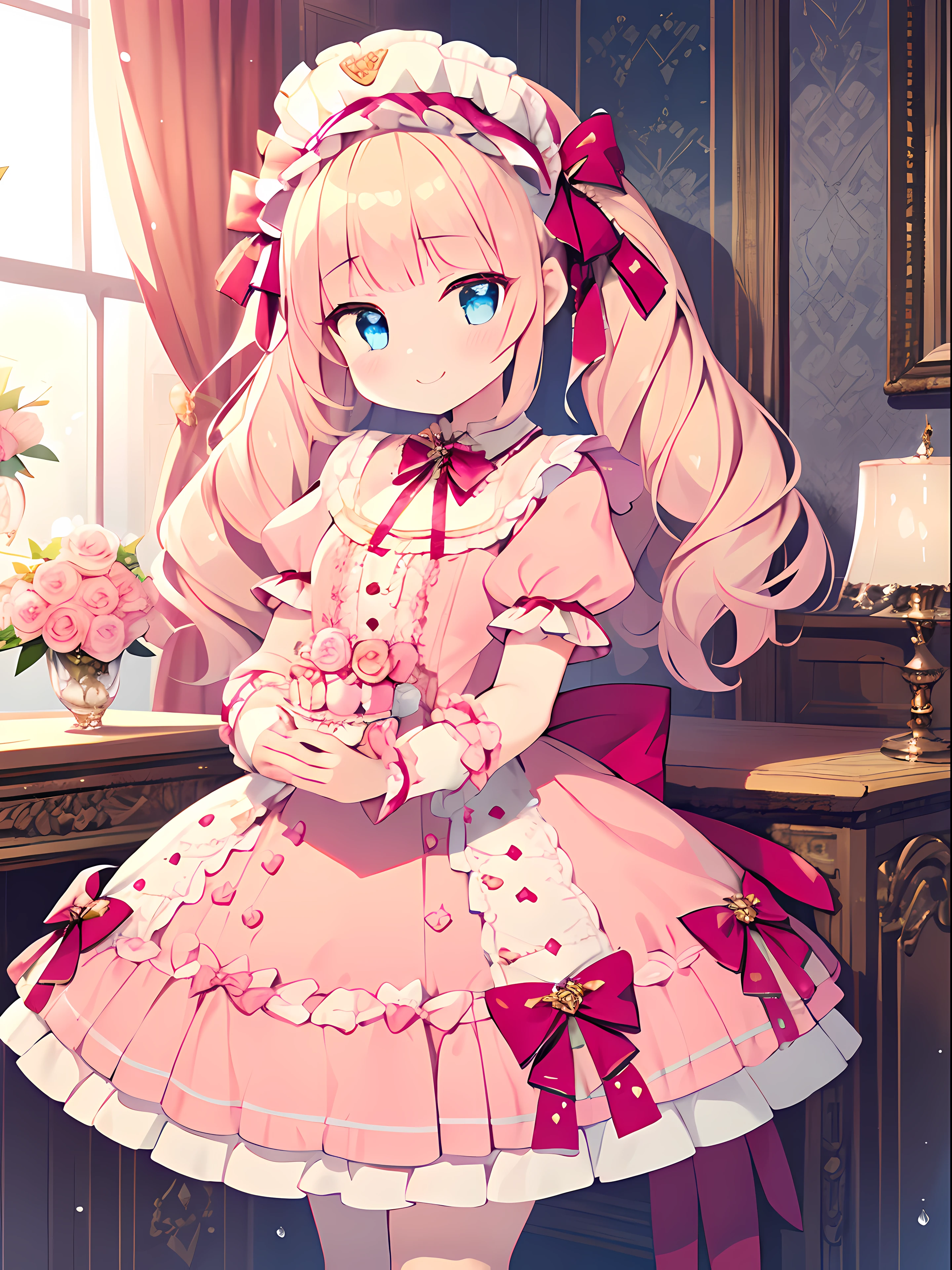 (masterpiece:1.2), best quality, highres, original, (extremely detailed:1.2), ultra-detailed, wallpaper, perfect lighting,(extremely detailed CG:1.2), 8k, (Pink Lolita dress, Lolita Fashion:1.24), shiny clothes, girl image, better hands, pink tone, cute style, girly, sweet decoration, pink bubbles, candy color scheme, dreamy scene, exquisite details, small and exquisite, sweet atmosphere, romantic elements, girlish sentiment, pink color, cute decorations, sweet smile