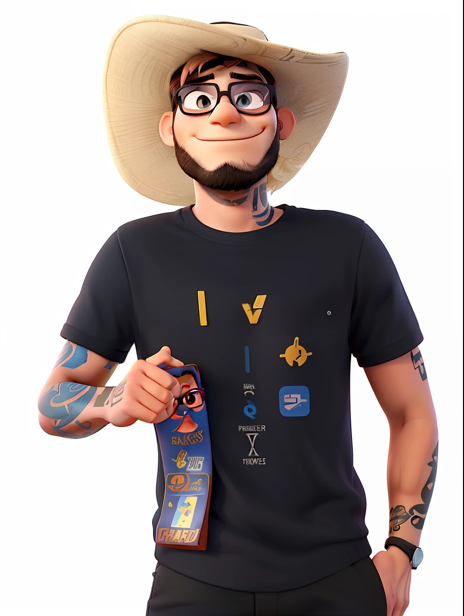 A 25-year-old with sunglasses and a tattoo on his neck in the Disney pixar style, melhor qualidade, maior qualidade