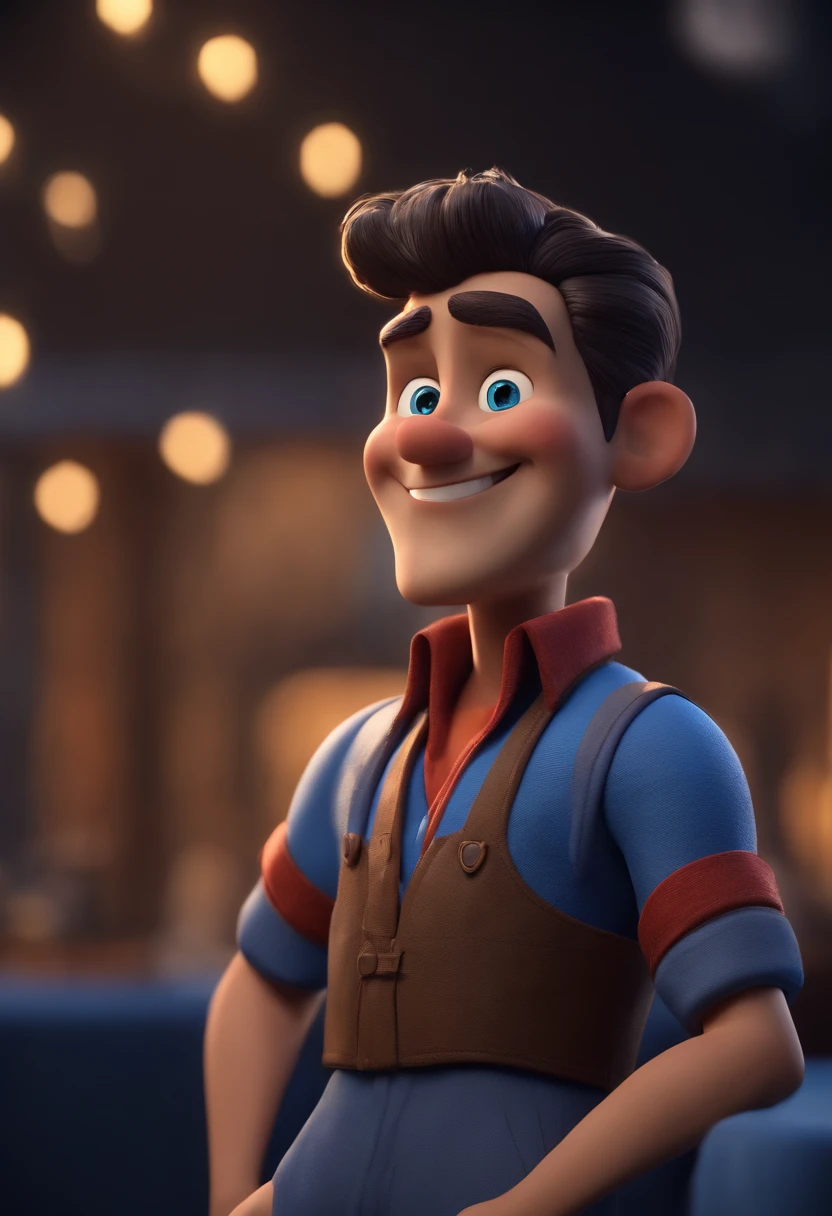 personagem dos desenhos animados de um homem com uma camisa azul, animation character, Caractere estilizado, animation style rendering, 3D estilizado, Arnold Maya render, 3 d render stylized, toon render keyshot, Personagem 3D, Personagem 3D, 3d rendering stylized, 3 d character render, personagem de desenho animado, Personagem de close up, Pose de personagem, (Estilo Pixar) (master part:1.2) (Bokeh) (best quality) (pele detalhada) (textura detalhada) (8k) (argila) (Cinematic lighting) (foco nítido