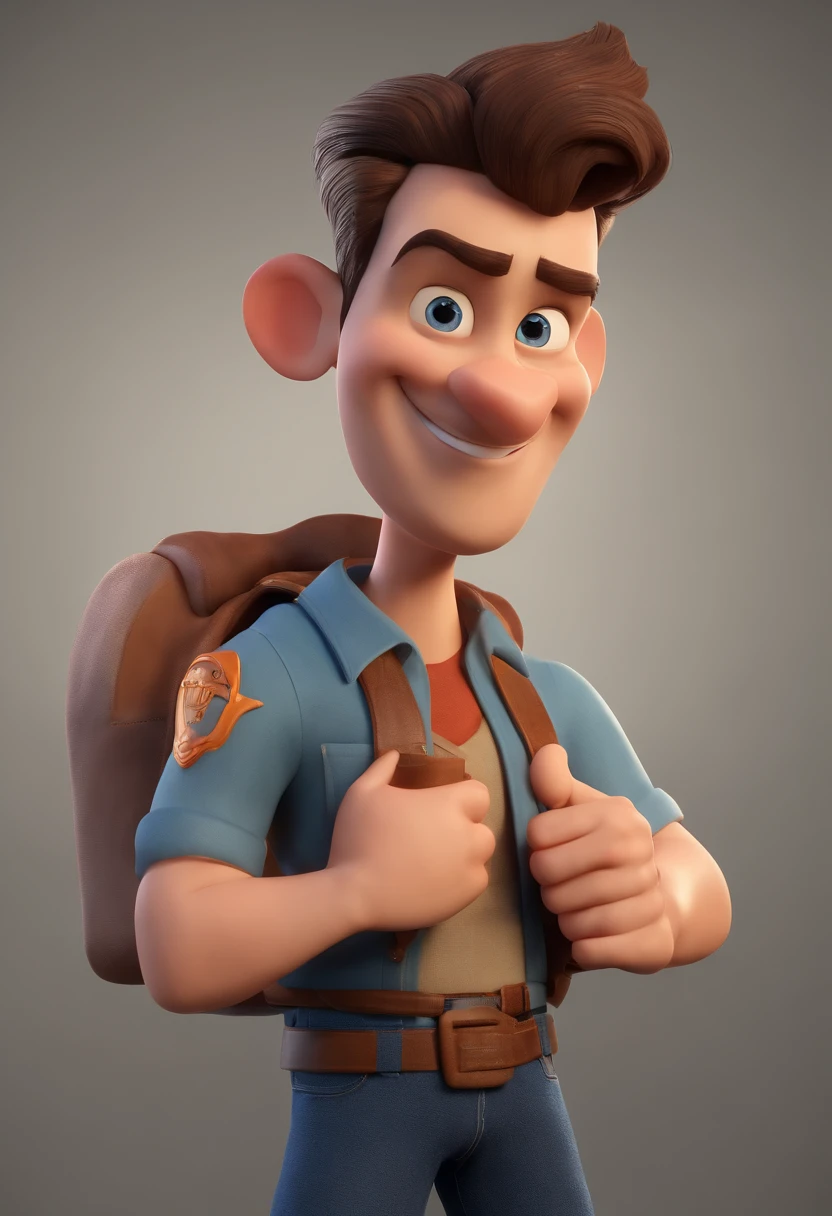 personagem dos desenhos animados de um homem com uma camisa azul, animation character, Caractere estilizado, animation style rendering, 3D estilizado, Arnold Maya render, 3 d render stylized, toon render keyshot, Personagem 3D, Personagem 3D, 3d rendering stylized, 3 d character render, personagem de desenho animado, Personagem de close up, Pose de personagem,  (Estilo Pixar) (master part:1.2) (Bokeh) (best quality) (pele detalhada) (textura detalhada) (8k) (argila) (Cinematic lighting) (foco nítido