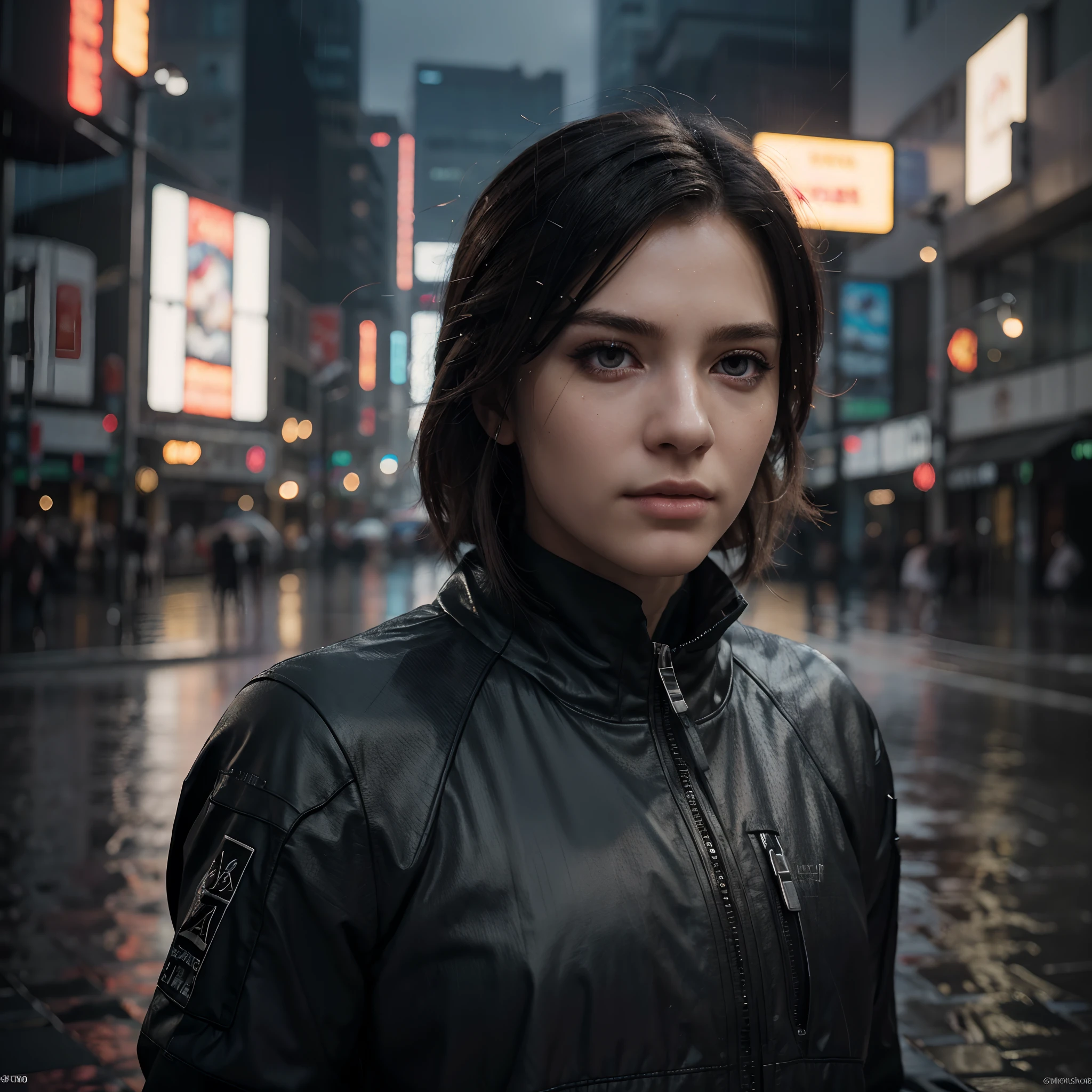 (best quality,4k,8k,highres,masterpiece:1.2),ultra-detailed,physically-based rendering,realistic,anime style,portrait,man:1.1,beautiful detailed eyes,detailed lips,longeyelashes,cyberpunk,20-year-old man,looking back,rainy weather,futuristic background.