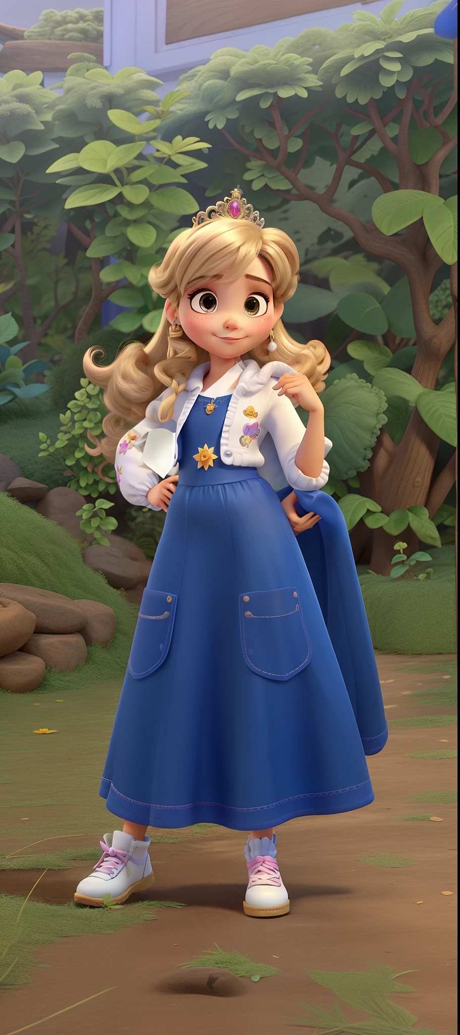 Uma menina estilo princesa da pixar, melhor qualidade, alta qualidade, cabelo castanho escuro