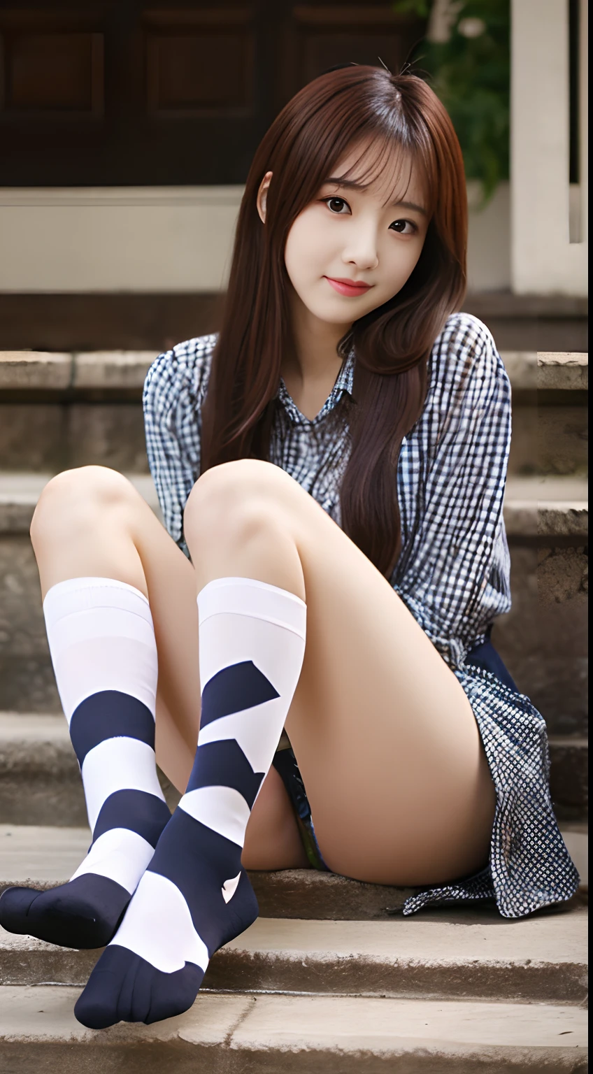 Gingham Check Made Knee High Socks Panty Shot High Definition Cute Nasty