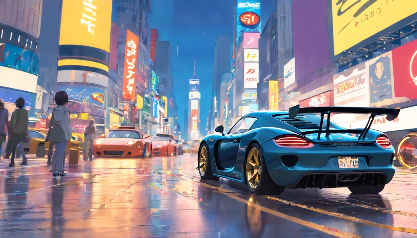 Porsche Carrera GT, time square, pluie