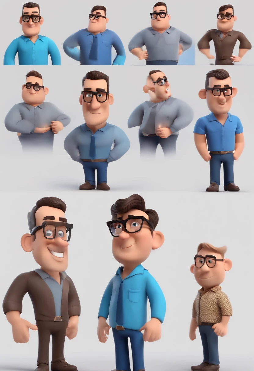 Cartoon character of a man with black glasses and a blue shirt, animation character, Caractere estilizado, animation style rendering, 3D estilizado, Arnold Maya render, 3 d render stylized, toon render keyshot, Personagem 3D, Personagem 3D, 3d rendering stylized, 3 d character render, personagem de desenho animado, Personagem de close up, Pose de personagem,  (Estilo Pixar) (master part:1.2) (Bokeh) (best quality) (pele detalhada) (textura detalhada) (8k) (argila) (Cinematic lighting) (foco nítido