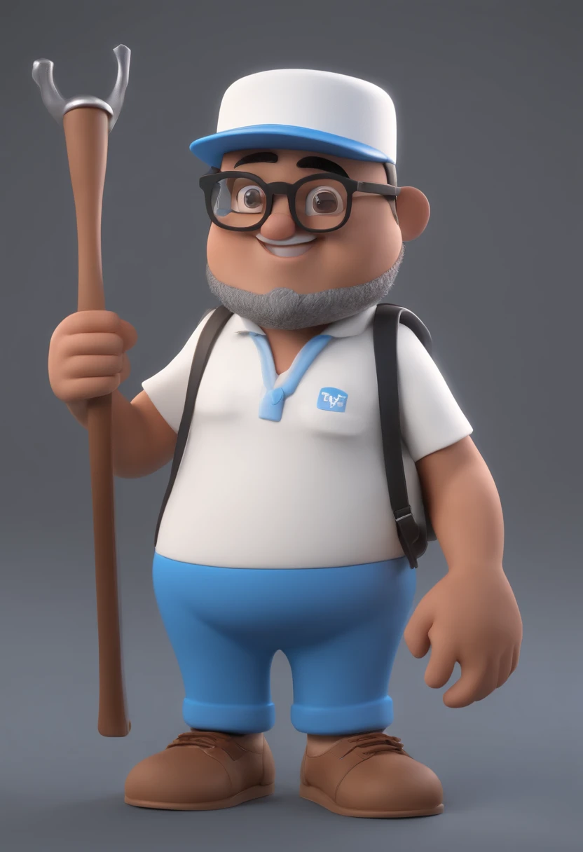 Cartoon character of a man with dark black glasses and a blue shirt, and wearing a white cap, com barba rala, animation character, Caractere estilizado, animation style rendering, 3D estilizado, Arnold Maya render, 3 d render stylized, toon render keyshot, Personagem 3D, Personagem 3D, 3d rendering stylized, 3 d character render, personagem de desenho animado, Personagem de close up, Pose de personagem, (Estilo Pixar) (master part:1.2) (Bokeh) (best quality) (pele detalhada) (textura detalhada) (8k) (argila) (Cinematic lighting) (foco nítido
