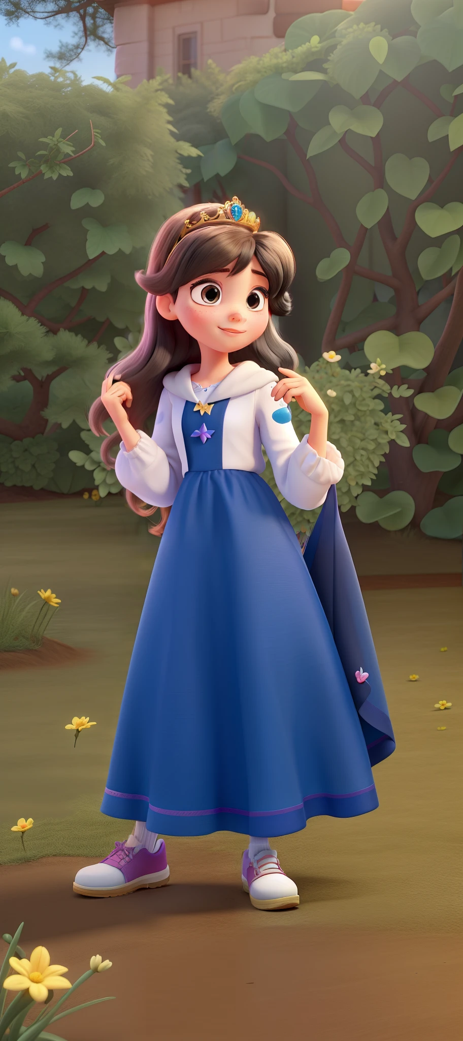 A girl with princess pixar style, full high quality, black hair