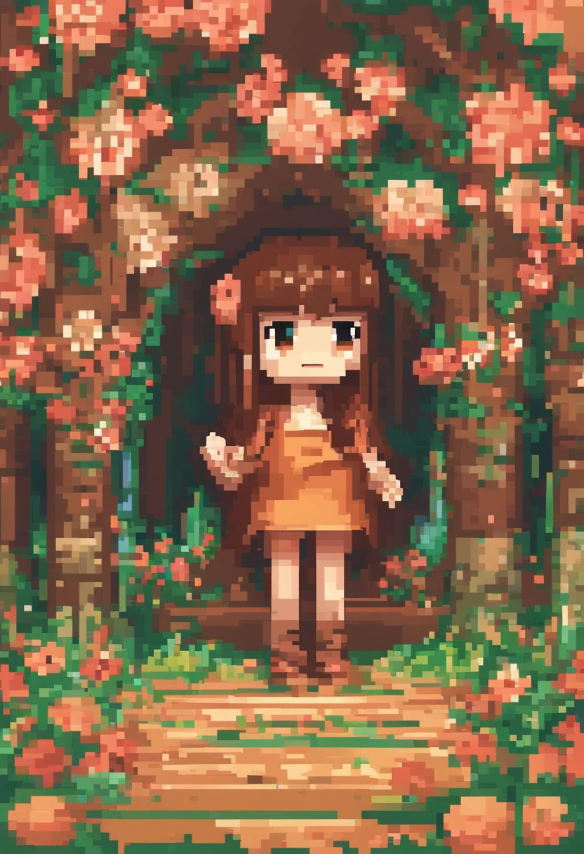 mak a imagem os 3 10 eyes-old girl friends brown eyes, brown hair, playing in a forest full of flowers