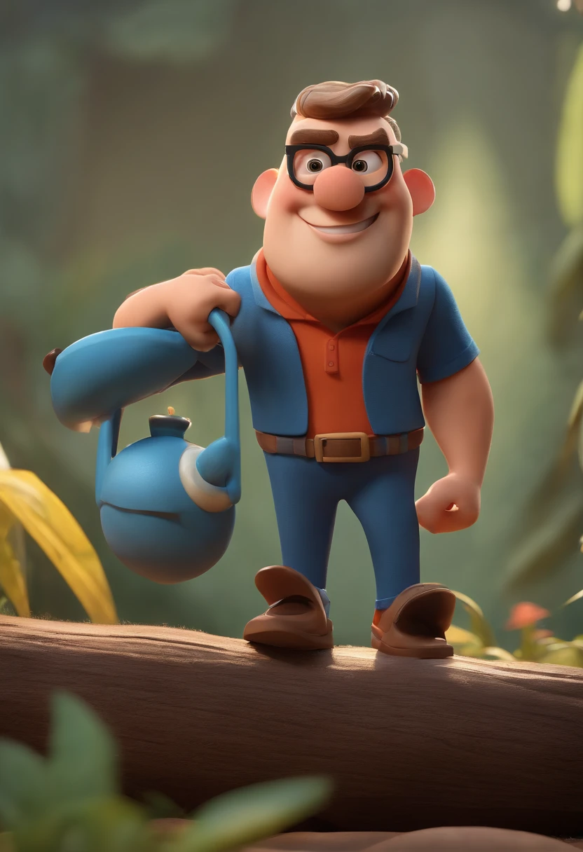 Cartoon character of a man wearing black glasses and a blue shirt, um personagem animado, Caractere estilizado, animation style rendering, 3D estilizado, Arnold Maya render, 3 d render stylized, toon render keyshot, Personagem 3D, Personagem 3D, 3d rendering stylized, 3 d character render, personagem de desenho animado, Personagem de close up, Pose de personagem, (Estilo Pixar) (master part:1.2) (Bokeh) (best quality) (pele detalhada) (textura detalhada) (8k) (argila) (Cinematic lighting) (foco nítido，Senta e vaza a parte superior do corpo