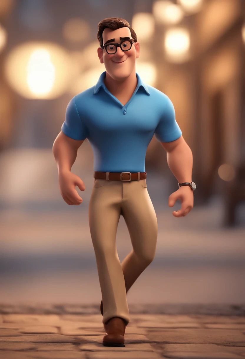 Cartoon character of a man with black glasses and a black shirt, animation character, Caractere estilizado, animation style rendering, 3D estilizado, Felipe Lence render, 3 d render stylized, toon render keyshot, Personagem 3D, Personagem 3D, 3d rendering stylized, 3 d character render, personagem de desenho animado, Personagem de close up, Pose de personagem, (Estilo Pixar) (master part:1.2) (Bokeh) (best quality) (pele detalhada) (textura detalhada) (8k) (argila) (Cinematic lighting) (foco nítido