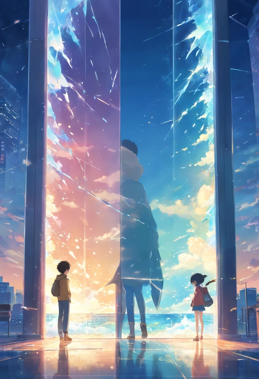 A girl and a boy, glass crack in the middle of the poster , love myself