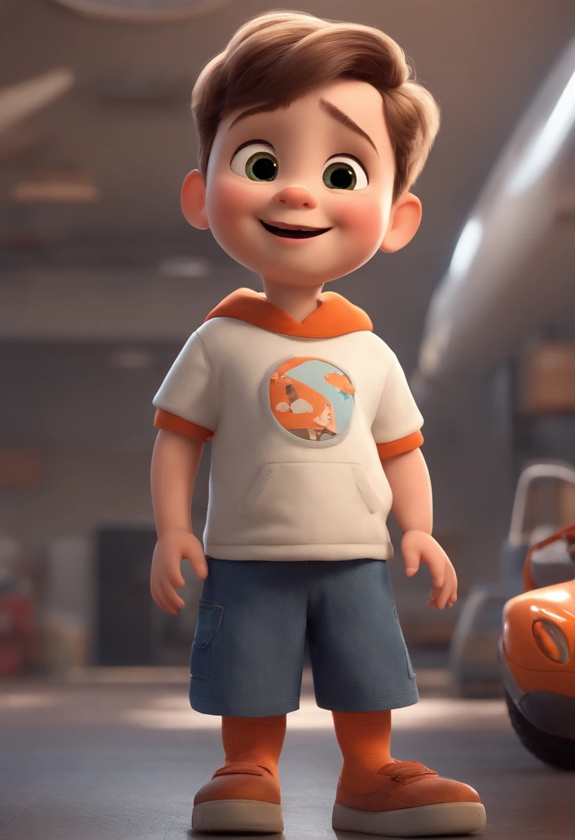 a happy cute kid standing short hair, vestindo uma fantasia espacial, , fundo branco, barnet, Tom, Estilo Pixar, ....3d, desenhos animados, rosto detalhado, asymmetrical 16k