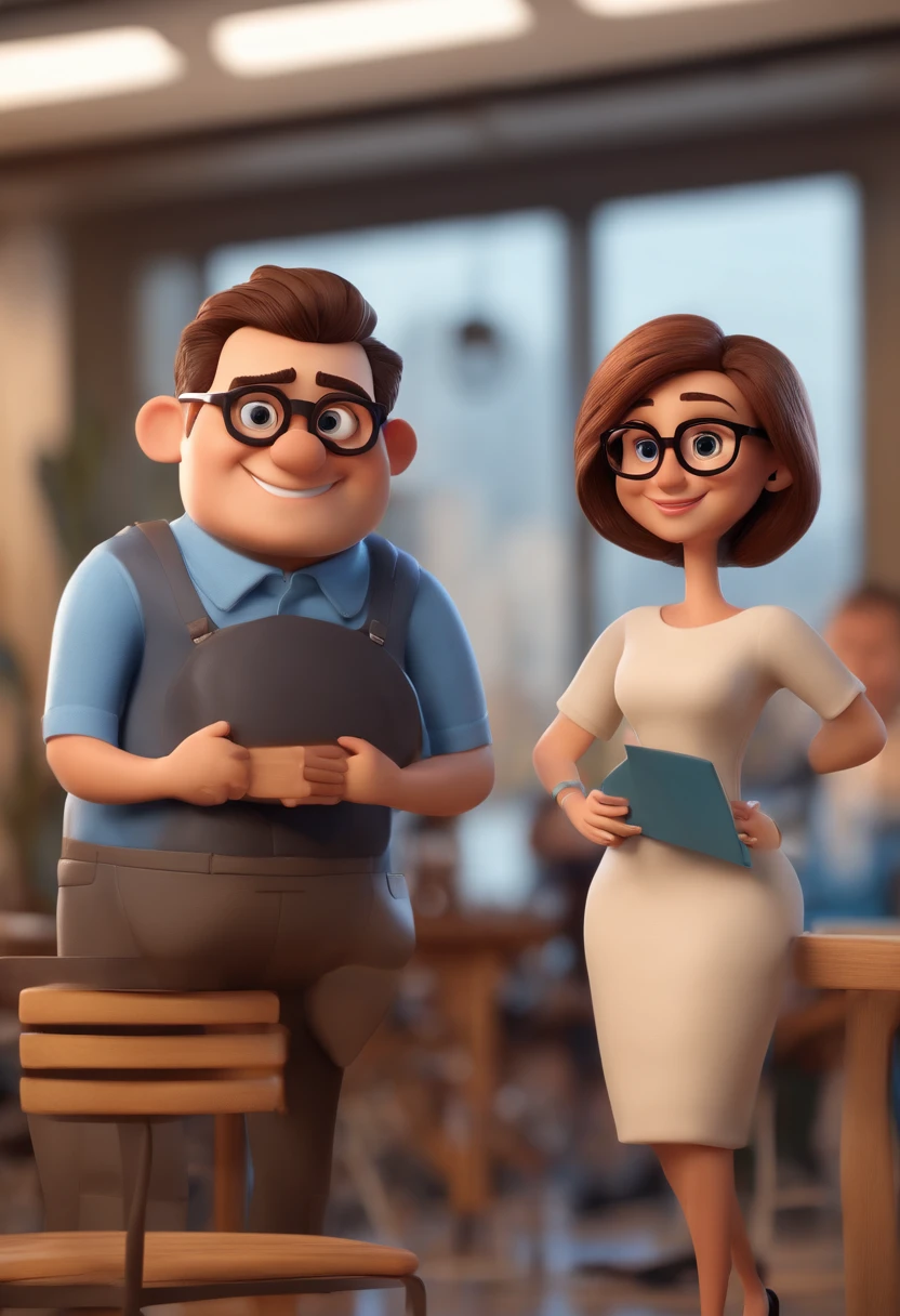Cartoon character of a couple wearing black glasses and a blue shirt, homem cabelo grisalho um personagem animado tipo pixar, Caractere estilizado, animation style rendering, 3D estilizado, Arnold Maya render, 3 d render stylized, toon render keyshot, Personagem 3D, Personagem 3D, 3d rendering stylized, 3 d character render, personagem de desenho animado, Personagem de close up, Pose de personagem, (Estilo Pixar) (master part:1.2) (Bokeh) (melhor qualidade) (pele detalhada) (textura detalhada) (8k) (argila) (Cinematic lighting) (foco nítido,Senta e vaza a parte superior do corpo