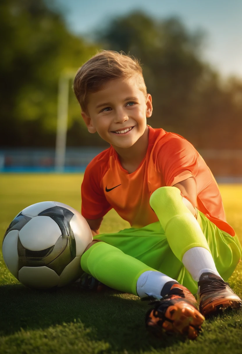 (best quality,4k,highres),happy ,soccer player,champion,soccer field,sunlit,green grass,stadium lights,vibrant colors