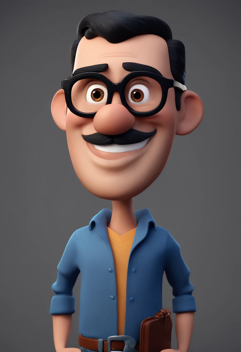 Cartoon character of a man with black glasses and a blue shirt, animation character, Caractere estilizado, animation style rendering, 3D estilizado, Arnold Maya render, 3 d render stylized, toon render keyshot, Personagem 3D, Personagem 3D, 3d rendering stylized, 3 d character render, personagem de desenho animado, Personagem de close up, Pose de personagem, (Estilo Pixar) (master part:1.2) (Bokeh) (best quality) (pele detalhada) (textura detalhada) (8k) (argila) (Cinematic lighting) (foco nítido