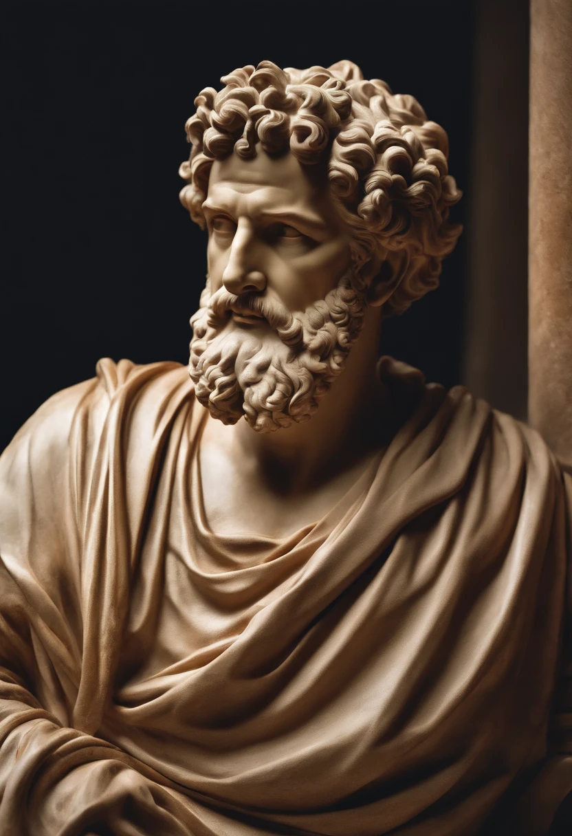 Quick montages of the famous Stoics—Marcus Aurelius, Epictetus, Seneca, Zeus