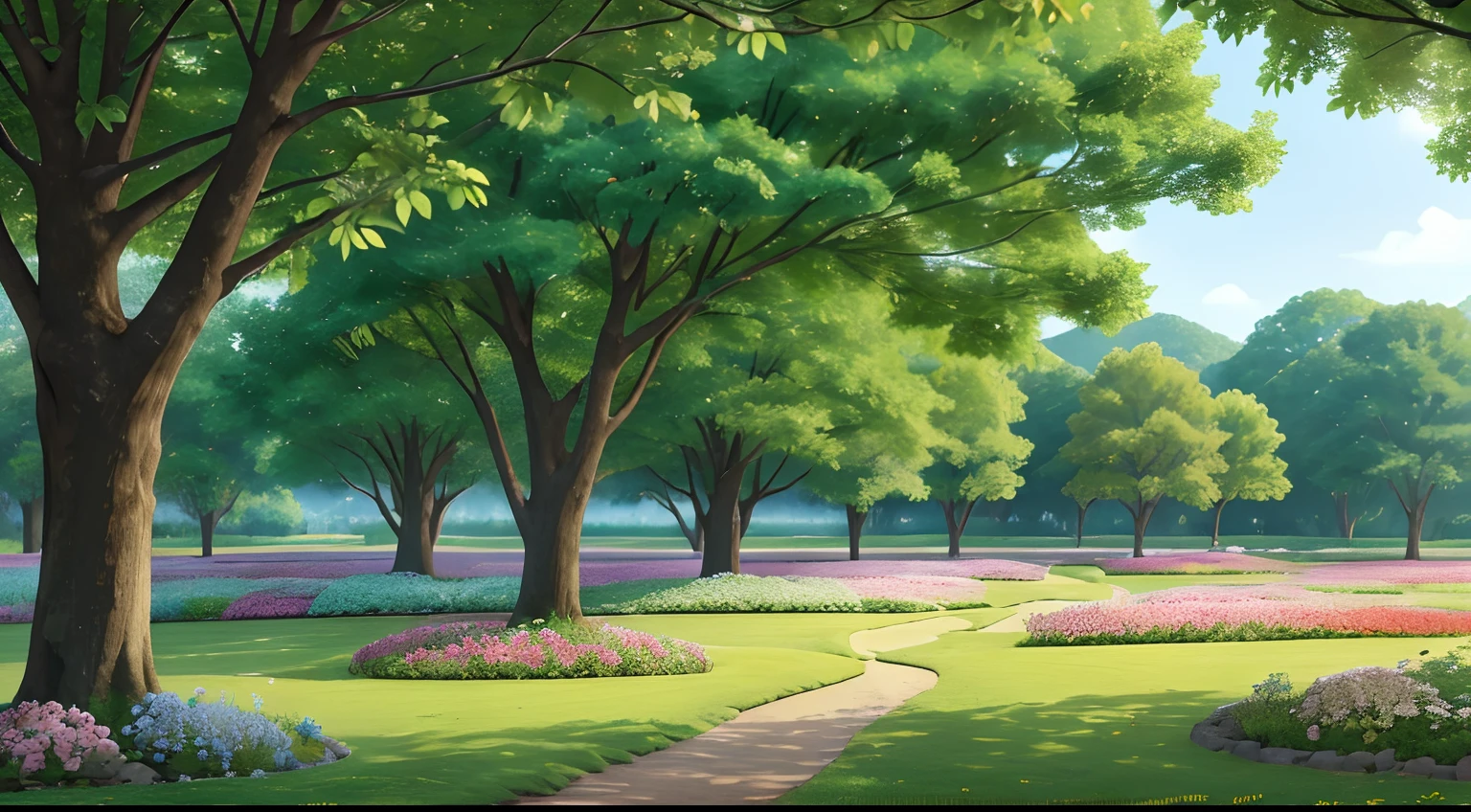 "(best quality,highres),landscape:1.2,trees,flowers,spring,beautiful,scenic,serene,lush greenery,vibrant colors,freshness,refreshing breeze,clear blue sky,sunshine,tranquility,natural beauty"