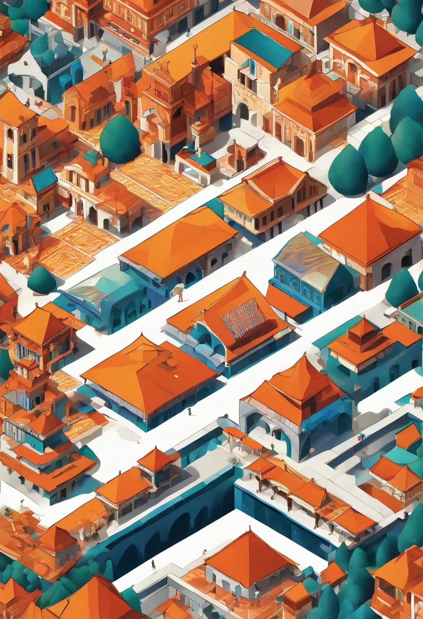Mysore in period of tipu sultan,optical illusions,cubismo,Yayoi Kusama,Escher's theory of relativity,iso-distance view,Dramaticlight,Translucent stereoscopic,Rich in color,Beautiful composition,tmasterpiece,Detailed details,k hd,Urban bridges,River forest