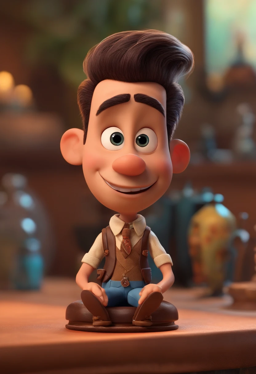 A Dream Barber Inspired by Pixar Animation, de perto. The character takes center stage with captivating facial expressions, oferecendo um toque de irrealidade, Cabelo curto e gordinho gradiente
