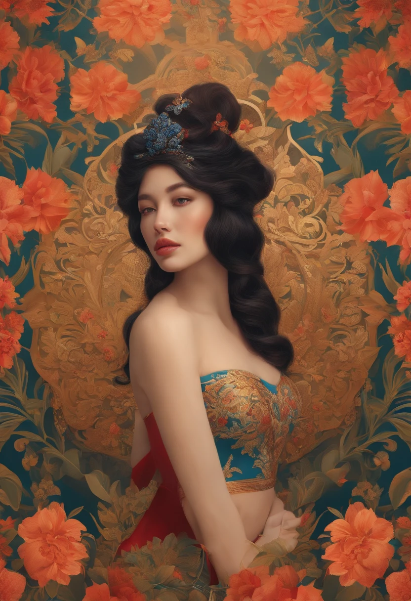 Arte Oficial, Unity 8k papel de parede, ultra detalhado, Beautiful and Aesthetic, master part, best quality, Chinese style, (Zemaranhar, mandala, emaranhado, emaranhar), ecstasy of flower, 1girl, extremamente detalhado, Dynamic angle, tiro de cowboy, A mais bela forma de caos, elegante, um brutalista projetado, cores vivas, Romantismo, Por James Jean, Roby Dwi Antono, Tran Ross, Francisco Bacon, Michal Mraz, Adriano Ghenie, Petra Cortright, Gerhard Richter, Takato Yamamoto, Ashley Madeira, Atmospheric