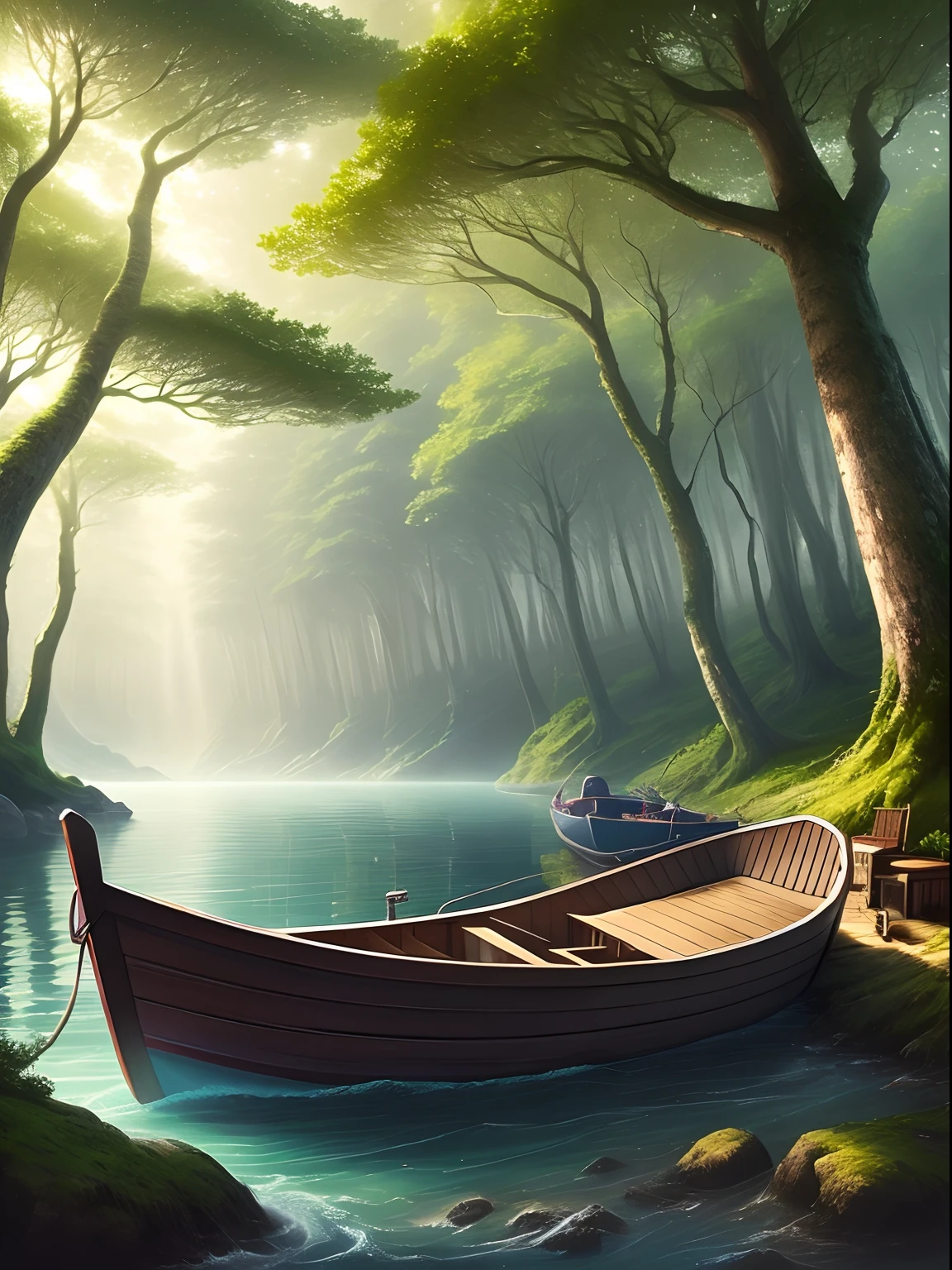 A litte sea in a Forest with a boat