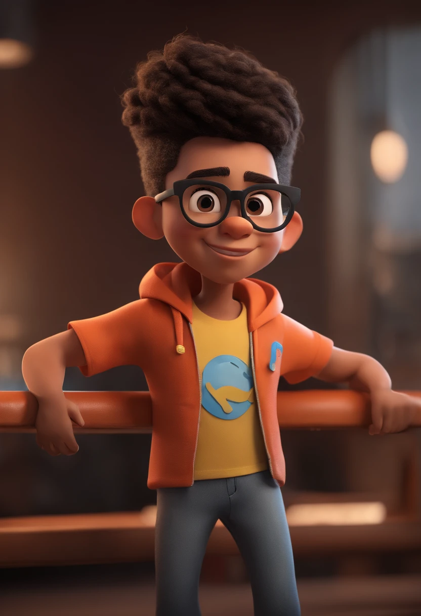 Cartoon character of a boy with black glasses and a Corinthians shirt, animation character, Caractere estilizado, animation style rendering, 3D estilizado, Arnold Maya render, 3 d render stylized, toon render keyshot, Personagem 3D, Personagem 3D, 3d rendering stylized, 3 d character render, personagem de desenho animado, Personagem de close up, Pose de personagem,  (Estilo Pixar) (master part:1.2) (Bokeh) (best quality) (pele detalhada) (textura detalhada) (8k) (argila) (Cinematic lighting) (foco nítido