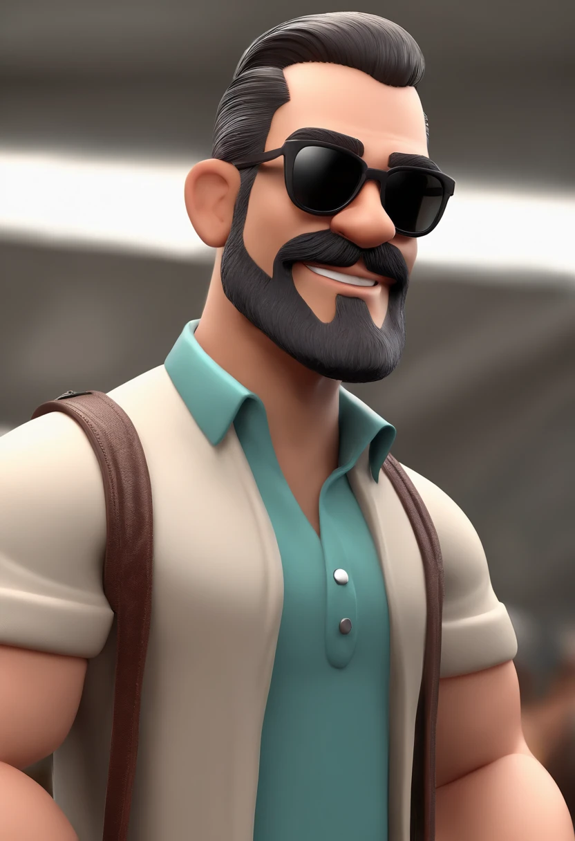 Cartoon character of a man with sunglasses, cabelo grisalho e uma camisa polo preta, cabelo liso, With beard and old school tattoo on his arm, animation character, Caractere estilizado, animation style rendering, 3D estilizado, Arnold Maya render, 3 d render stylized, toon render keyshot, Personagem 3D, Personagem 3D, 3d rendering stylized, 3 d character render, personagem de desenho animado, Personagem de close up, Pose de personagem,  (Estilo Pixar) (master part:1.2) (Bokeh) (best quality) (pele detalhada) (textura detalhada) (8k) (argila) (Cinematic lighting) (foco nítido