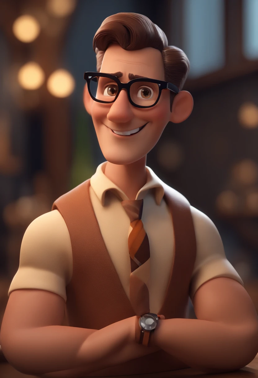 Cartoon character of a man with black glasses and a blue shirt, animation character, Caractere estilizado, animation style rendering, 3D estilizado, Arnold Maya render, 3 d render stylized, toon render keyshot, Personagem 3D, Personagem 3D, 3d rendering stylized, 3 d character render, personagem de desenho animado, Personagem de close up, Pose de personagem, (Estilo Pixar) (master part:1.2) (Bokeh) (best quality) (pele detalhada) (textura detalhada) (8k) (argila) (Cinematic lighting) (foco nítido