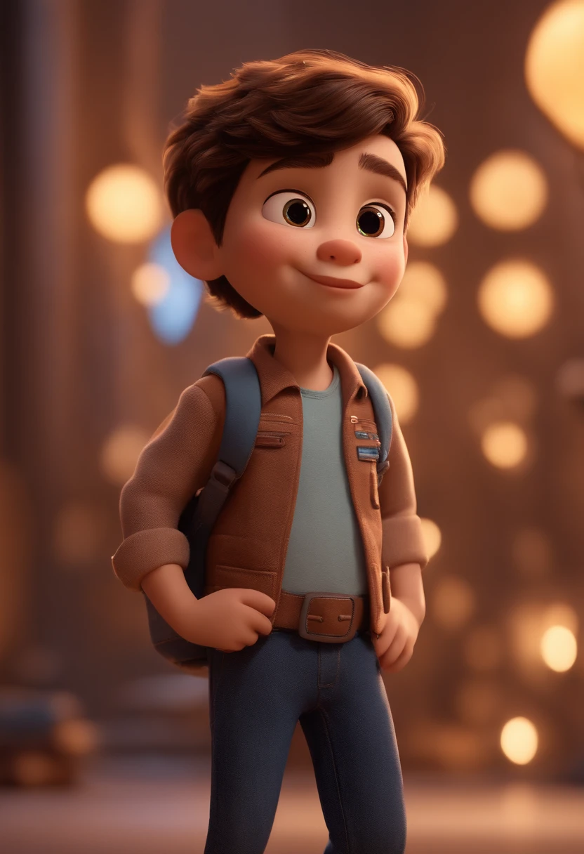 a happy cute ??? standing short hair, vestindo uma fantasia espacial, , fundo branco, barnet, tom, Estilo Pixar, ..3d, desenhos animados, rosto detalhado, asymmetrical 16k