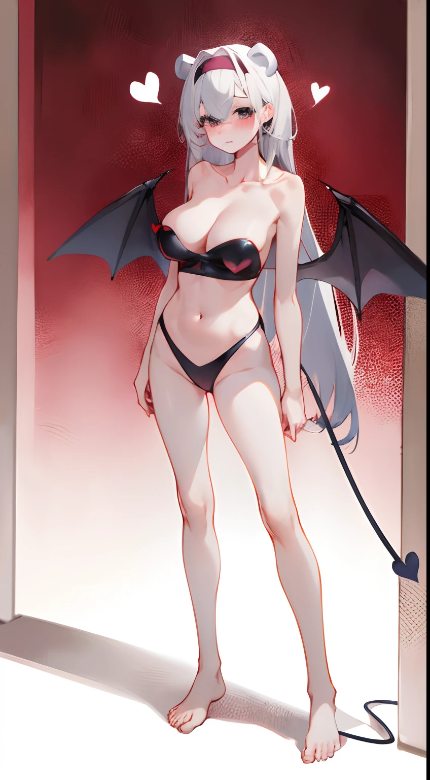 Leakage out of the collarbone,Neck leakage,Heart-shaped decoration,succubi,have demon wings,Stand up,standing straight,Bare legged