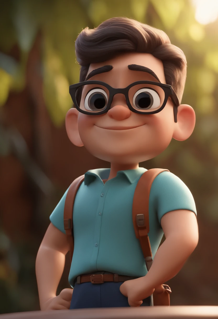 Cartoon character of a man with black glasses and a blue shirt, animation character, Caractere estilizado, animation style rendering, 3D estilizado, Arnold Maya render, 3 d render stylized, toon render keyshot, Personagem 3D, Personagem 3D, 3d rendering stylized, 3 d character render, personagem de desenho animado, Personagem de close up, Pose de personagem,  (Estilo Pixar) (master part:1.2) (Bokeh) (best quality) (pele detalhada) (textura detalhada) (8k) (argila) (Cinematic lighting) (foco nítido