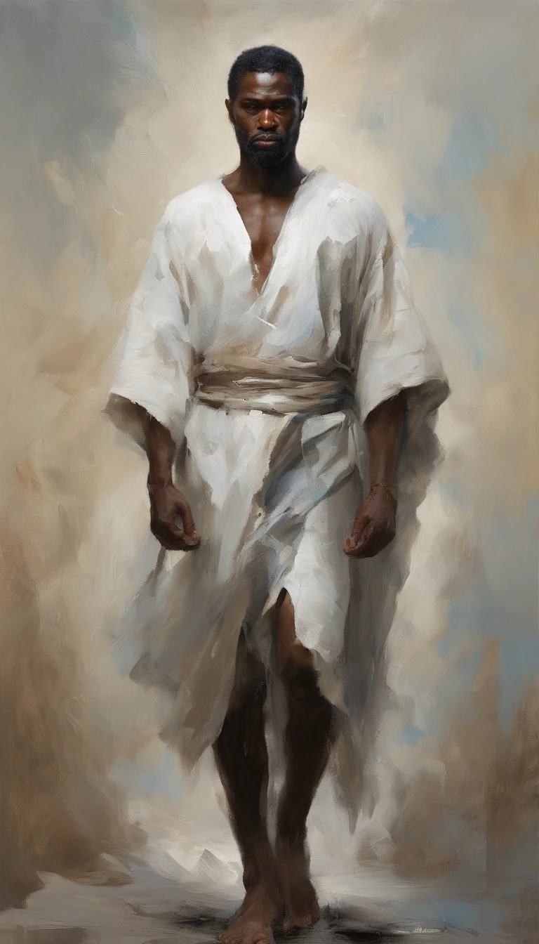 Young aged black man, Evil painting style, A high resolution, Black color hair, Half is the body of a demon，Half a demon face, Delicate three-dimensional blue flame demon face, sbeard, Expression of anger, Perfect body proportions, kaftan, Black and white robes, A scabbard hangs from his waist, Handsome, Full body view, standing on your feet, （White background：1.。。。。, Face the lens, （Blackn clothes：0.8）, High detail, Masterpiece, ccurate, Anatomically correct, Textured skin