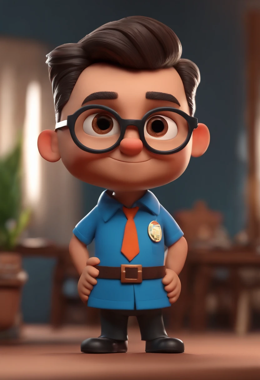Cartoon character of a man wearing black glasses and a blue shirt, um personagem animado, Caractere estilizado, animation style rendering, 3D estilizado, Arnold Maya render, 3 d render stylized, toon render keyshot, Personagem 3D, Personagem 3D, 3d rendering stylized, 3 d character render, personagem de desenho animado, Personagem de close up, Pose de personagem, (Estilo Pixar) (master part:1.2) (Bokeh) (best quality) (pele detalhada) (textura detalhada) (8k) (argila) (Cinematic lighting) (foco nítido,Senta e vaza a parte superior do corpo