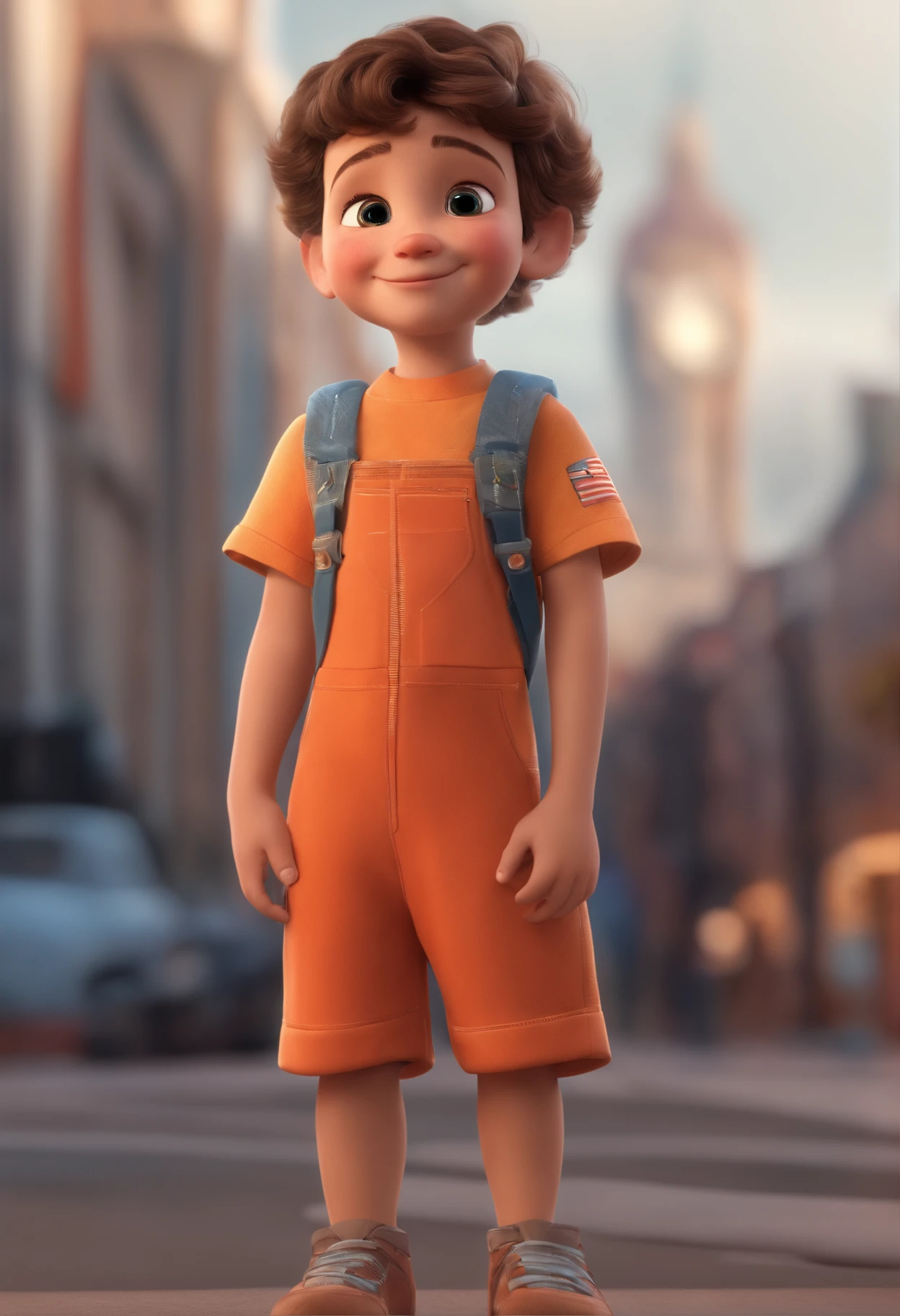 a happy cute kid standing short hair, vestindo uma fantasia espacial, , fundo branco, barnet, toon, estilo pixar, 3d, desenhos animados, rosto detalhado, asymmetrical 16k