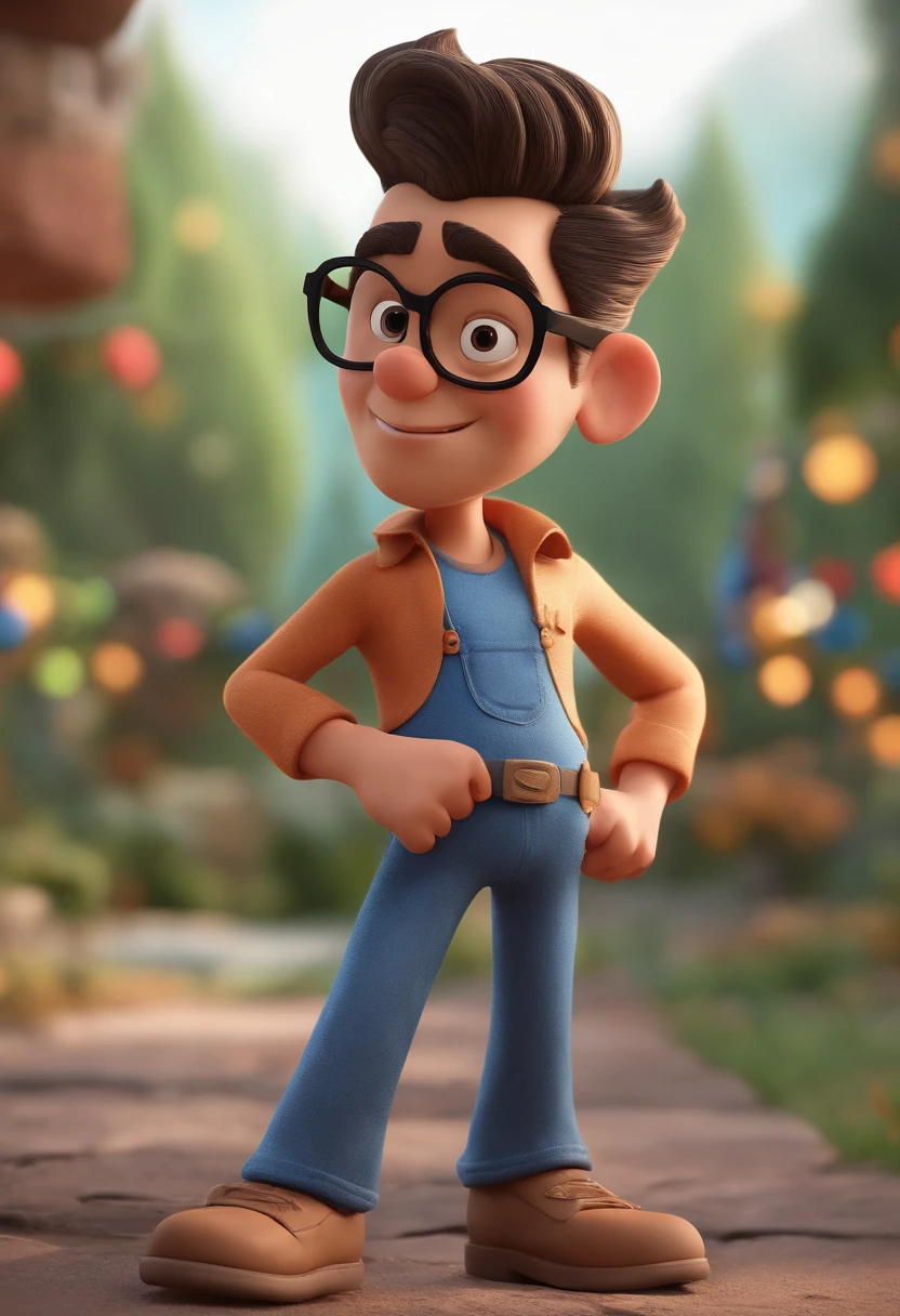 Cartoon character of a man with black glasses and a blue shirt, animation character, Caractere estilizado, animation style rendering, 3D estilizado, Arnold Maya render, 3 d render stylized, toon render keyshot, Personagem 3D, Personagem 3D, 3d rendering stylized, 3 d character render, personagem de desenho animado, Personagem de close up, Pose de personagem,  (Estilo Pixar) (master part:1.2) (Bokeh) (best quality) (pele detalhada) (textura detalhada) (8k) (argila) (Cinematic lighting) (foco nítido