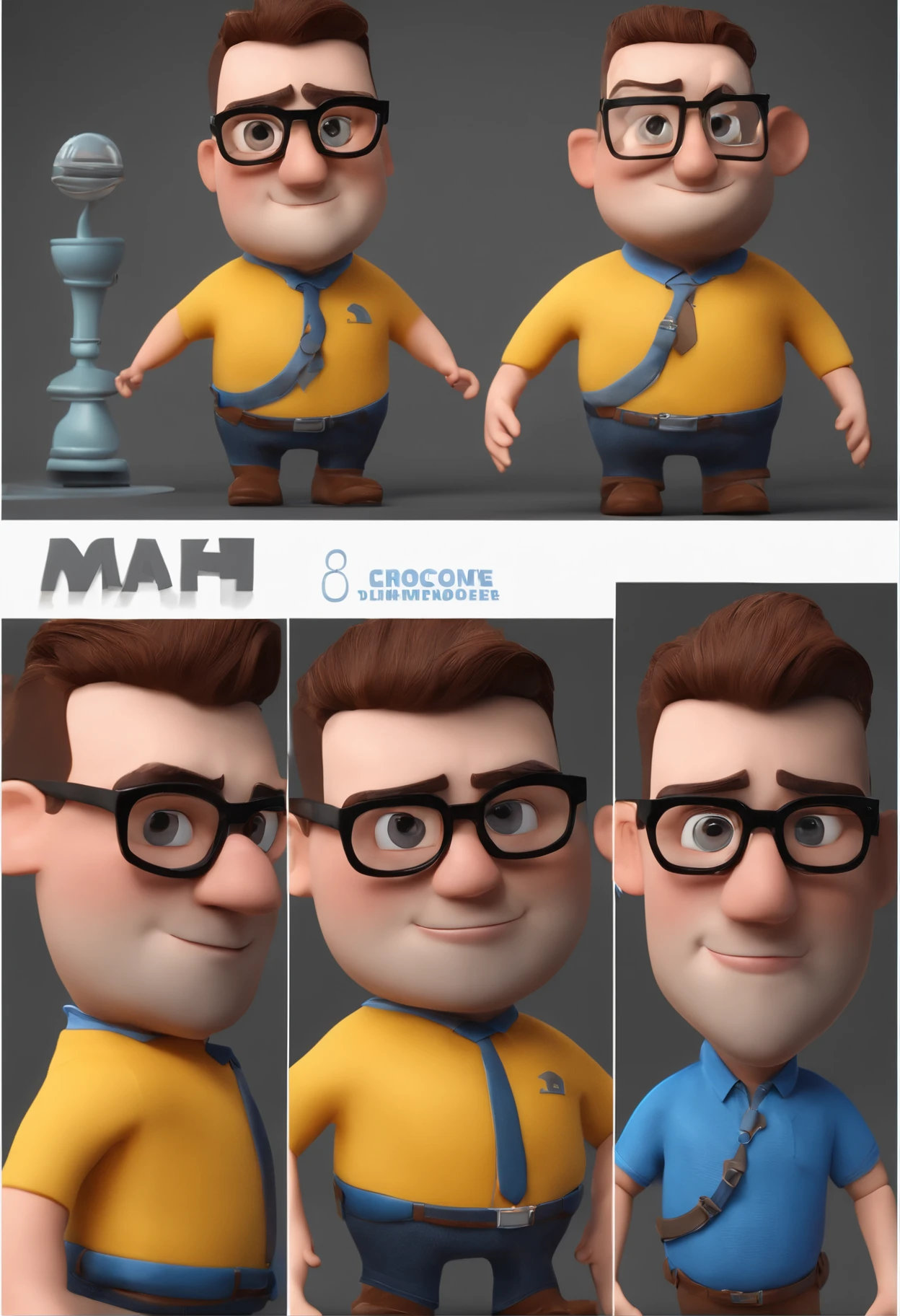 Cartoon character of a man with black glasses and a blue shirt, animation character, Caractere estilizado, animation style rendering, 3D estilizado, Arnold Maya render, 3 d render stylized, toon render keyshot, Personagem 3D, Personagem 3D, 3d rendering stylized, 3 d character render, personagem de desenho animado, Personagem de close up, Pose de personagem,  (Estilo Pixar) (master part:1.2) (Bokeh) (best quality) (pele detalhada) (textura detalhada) (8k) (argila) (Cinematic lighting) (foco nítido