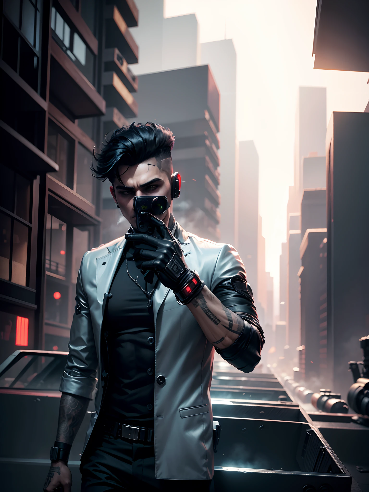 Change the background to cyberpunk gangster boy. Suitable gangster outfit. Guns. Ultra realistic. 8k quality.