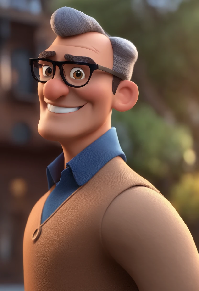 Cartoon character of a man with black glasses and a blue shirt, animation character, Caractere estilizado, animation style rendering, 3D estilizado, Arnold Maya render, 3 d render stylized, toon render keyshot, Personagem 3D, Personagem 3D, 3d rendering stylized, 3 d character render, personagem de desenho animado, Personagem de close up, Pose de personagem,  (Estilo Pixar) (master part:1.2) (Bokeh) (best quality) (pele detalhada) (textura detalhada) (8k) (argila) (Cinematic lighting) (foco nítido