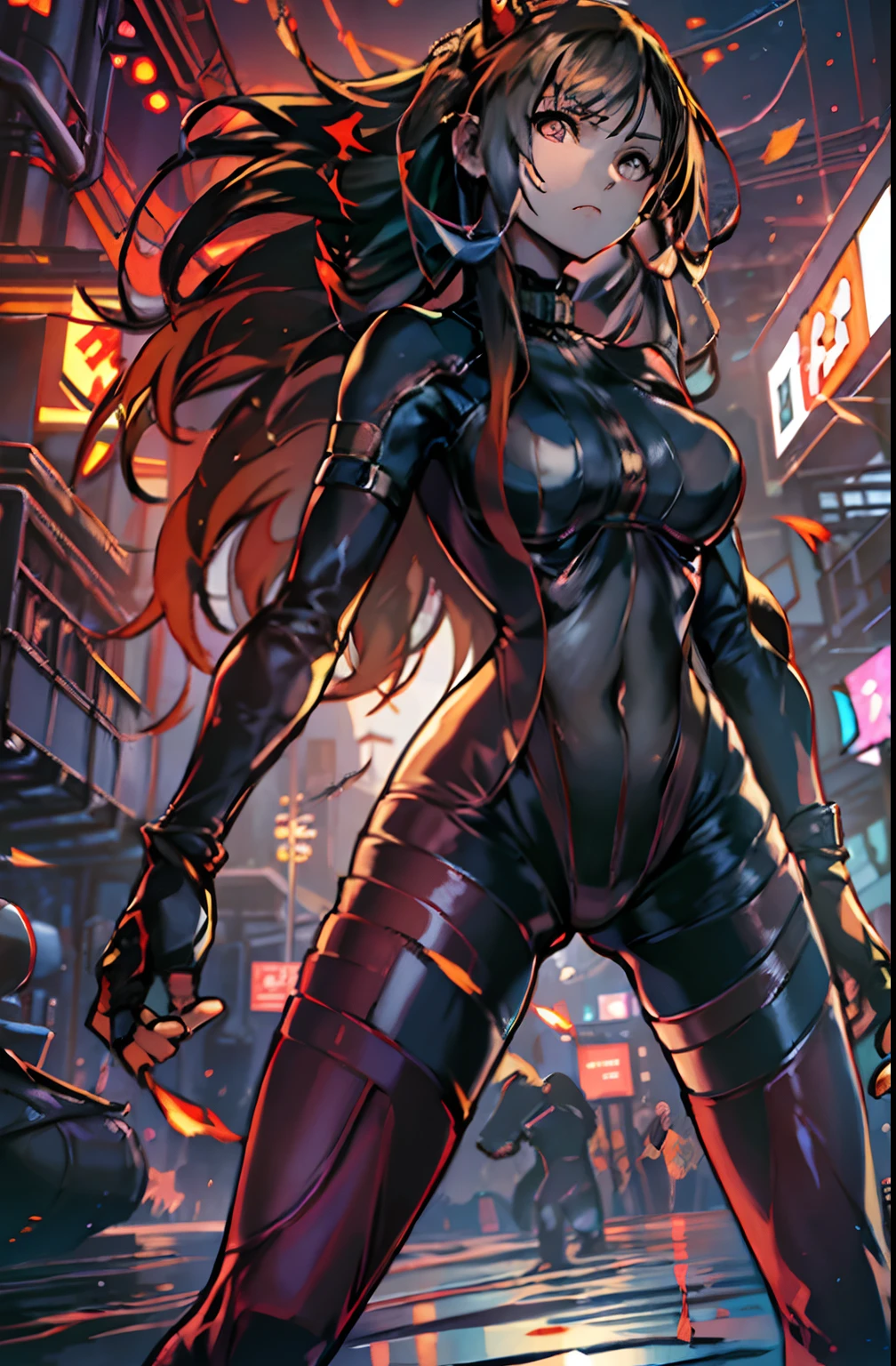 a digital painting of supergirl merging with venom, long hair, cyberpunk art by Josan Gonzalez, winner of the behance contest, afrofuturism, synthwave, neon, shiny neon, thick thighs, thin waist, , nsfw, little clothing, erotic art, anime, torn battle clothes, extremely sexualized, sweaty body, NSFW, big breasts, big ass, HD, 8k, High quality, details, perfect body,  Highlight the body, detail on the perfect face, detail in the background