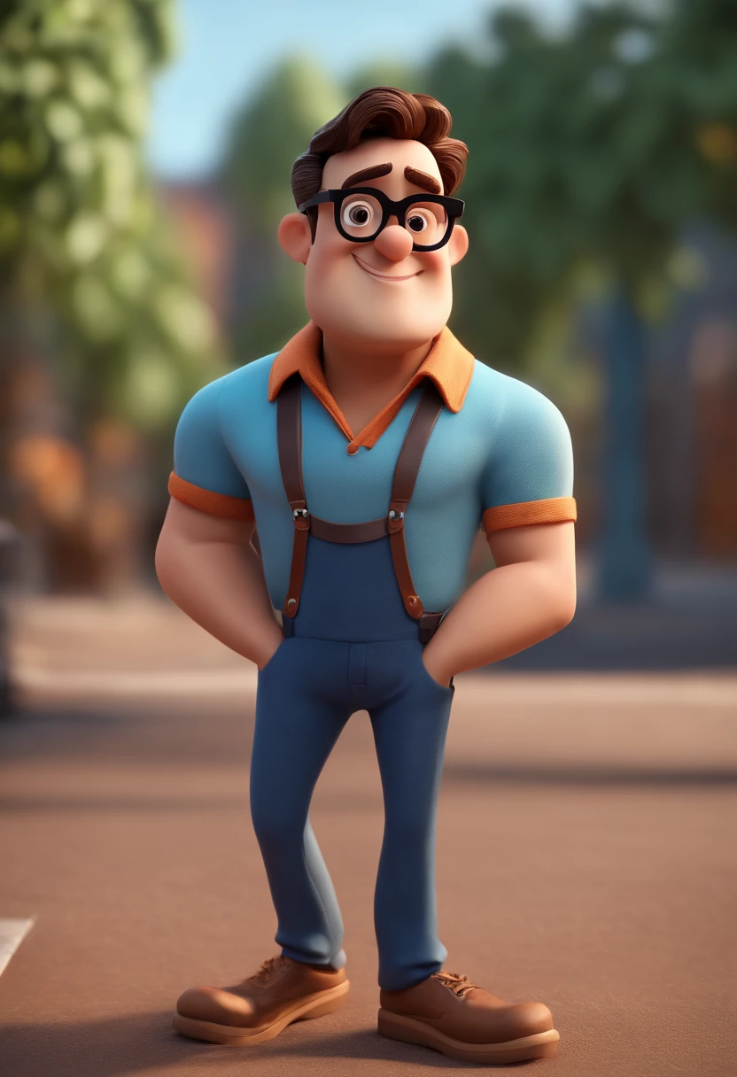 Cartoon character of a man with black glasses and a blue shirt, animation character, Caractere estilizado, animation style rendering, 3D estilizado, Arnold Maya render, 3 d render stylized, toon render keyshot, Personagem 3D, Personagem 3D, 3d rendering stylized, 3 d character render, personagem de desenho animado, Personagem de close up, Pose de personagem, (Estilo Pixar) (master part:1.2) (Bokeh) (best quality) (pele detalhada) (textura detalhada) (8k) (argila) (Cinematic lighting) (foco nítido