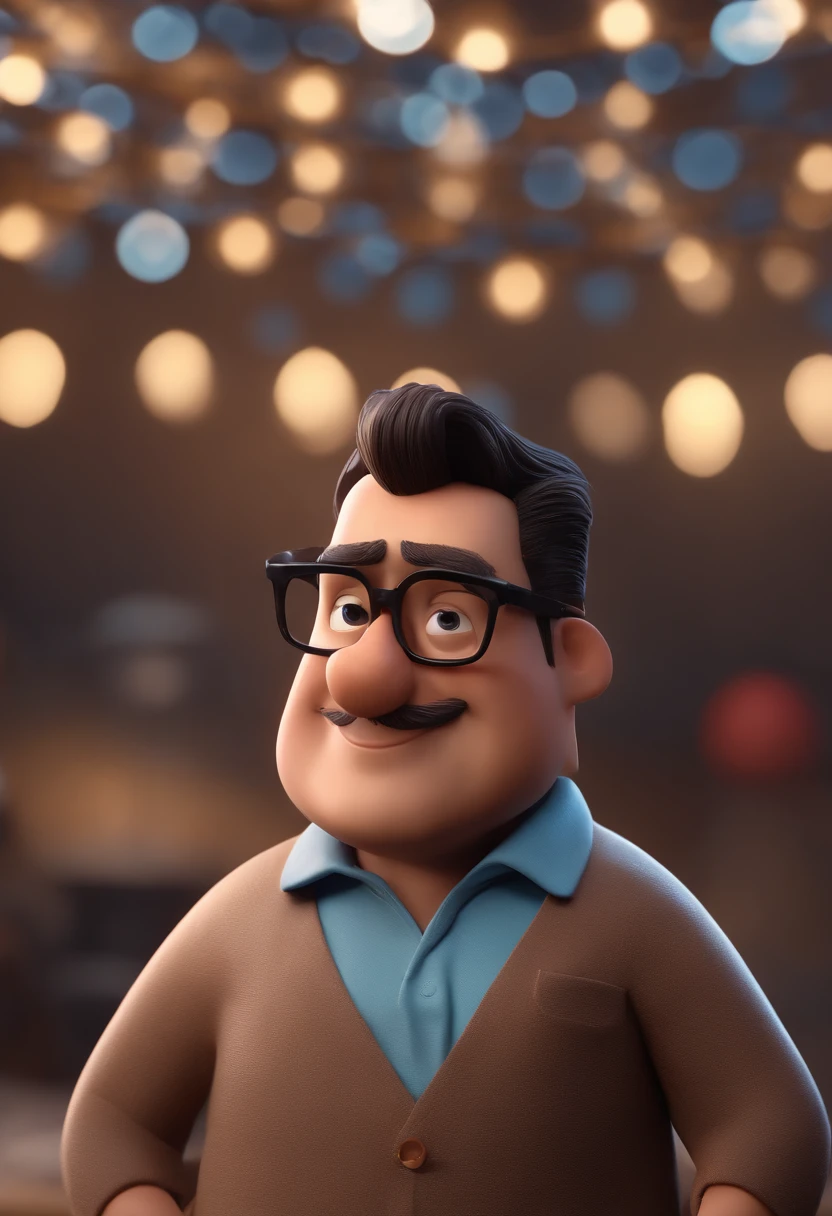 Cartoon character of a man with black glasses and a blue shirt, animation character, Caractere estilizado, animation style rendering, 3D estilizado, Arnold Maya render, 3 d render stylized, toon render keyshot, Personagem 3D, Personagem 3D, 3d rendering stylized, 3 d character render, personagem de desenho animado, Personagem de close up, Pose de personagem,  (Estilo Pixar) (master part:1.2) (Bokeh) (best quality) (pele detalhada) (textura detalhada) (8k) (argila) (Cinematic lighting) (foco nítido