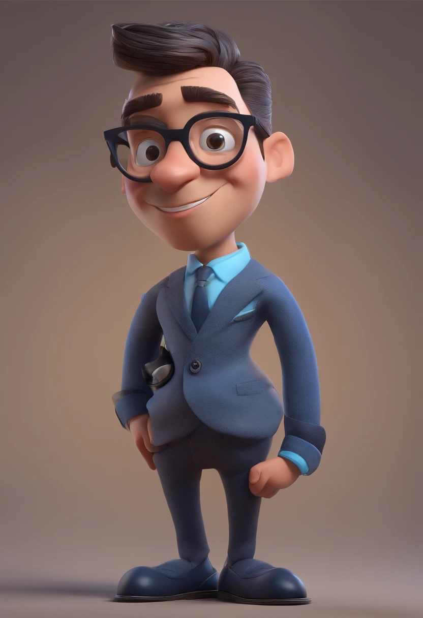 Cartoon character of a man with black glasses and a blue shirt, animation character, Caractere estilizado, animation style rendering, 3D estilizado, Arnold Maya render, 3 d render stylized, toon render keyshot, Personagem 3D, Personagem 3D, 3d rendering stylized, 3 d character render, personagem de desenho animado, Personagem de close up, Pose de personagem,  (Estilo Pixar) (master part:1.2) (Bokeh) (best quality) (pele detalhada) (textura detalhada) (8k) (argila) (Cinematic lighting) (foco nítido