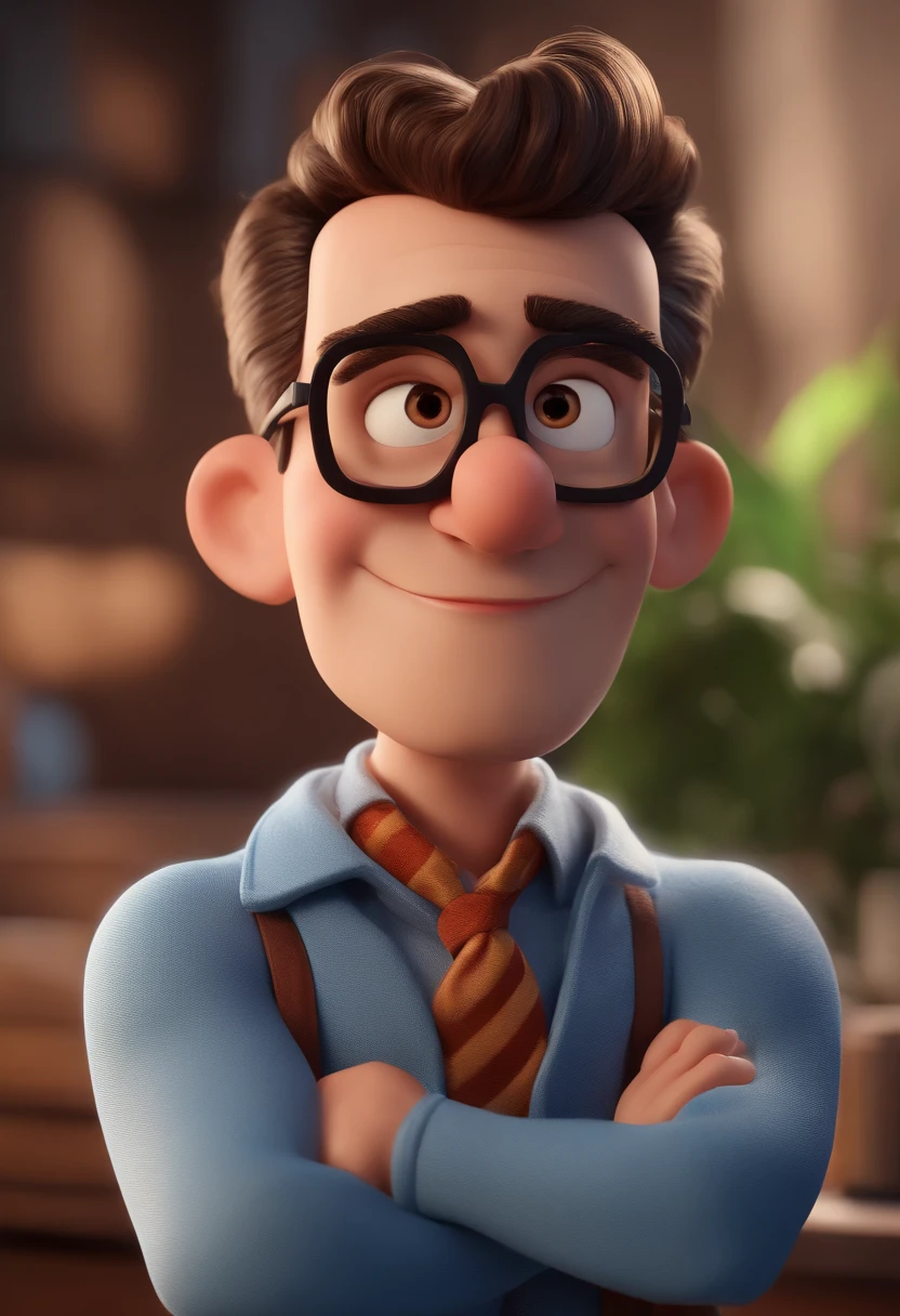 Cartoon character of a man with black glasses and a blue shirt, animation character, Caractere estilizado, animation style rendering, 3D estilizado, Arnold Maya render, 3 d render stylized, toon render keyshot, Personagem 3D, Personagem 3D, 3d rendering stylized, 3 d character render, personagem de desenho animado, Personagem de close up, Pose de personagem, (Estilo Pixar) (master part:1.2) (Bokeh) (best quality) (pele detalhada) (textura detalhada) (8k) (argila) (Cinematic lighting) (foco nítido