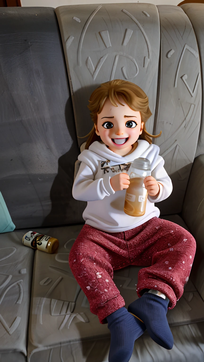 Baby sitting on a couch holding a bottle and smiling, babies in her lap, segurando uma garrafa, alexa grace, por Romain brook, com um canudo, muito animado, Fazer um lanche, Directed by: Arabella Rankin, with a happy expression, Directed by: Mateus Soares, muito feliz!, Pronto para comer, lux, segurando uma bebida, Directed by: Emma Andijewska