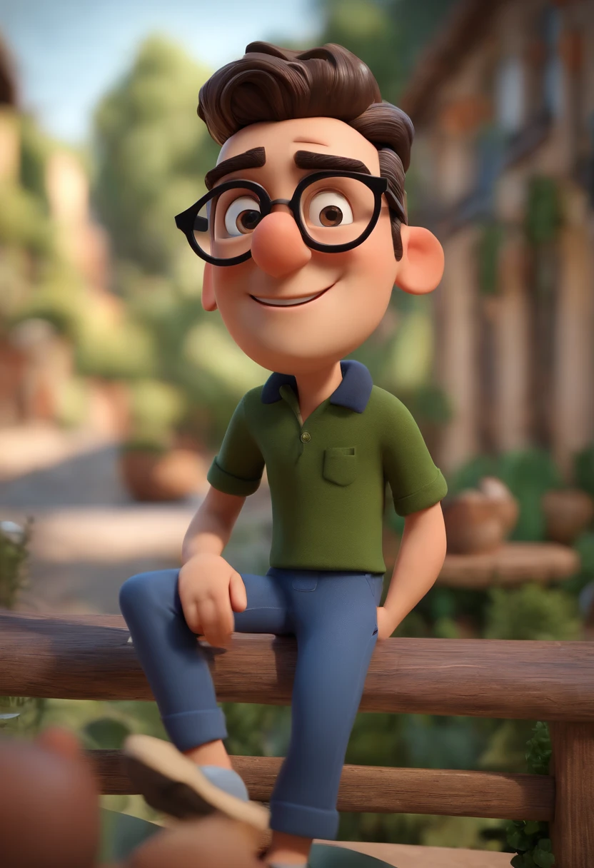 Cartoon character of a man wearing black glasses and a blue shirt, um personagem animado, Caractere estilizado, animation style rendering, 3D estilizado, Arnold Maya render, 3 d render stylized, toon render keyshot, Personagem 3D, Personagem 3D, 3d rendering stylized, 3 d character render, personagem de desenho animado, Personagem de close up, Pose de personagem, (Estilo Pixar) (master part:1.2) (Bokeh) (best quality) (pele detalhada) (textura detalhada) (8k) (argila) (Cinematic lighting) (foco nítido，Senta e vaza a parte superior do corpo