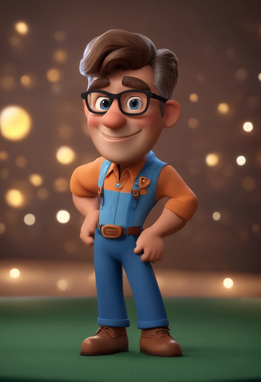 Cartoon character of a man with black glasses and a blue shirt, animation character, Caractere estilizado, animation style rendering, 3D estilizado, Arnold Maya render, 3 d render stylized, toon render keyshot, Personagem 3D, Personagem 3D, 3d rendering stylized, 3 d character render, personagem de desenho animado, Personagem de close up, Pose de personagem, (Estilo Pixar) (master part:1.2) (Bokeh) (best quality) (pele detalhada) (textura detalhada) (8k) (argila) (Cinematic lighting) (foco nítido