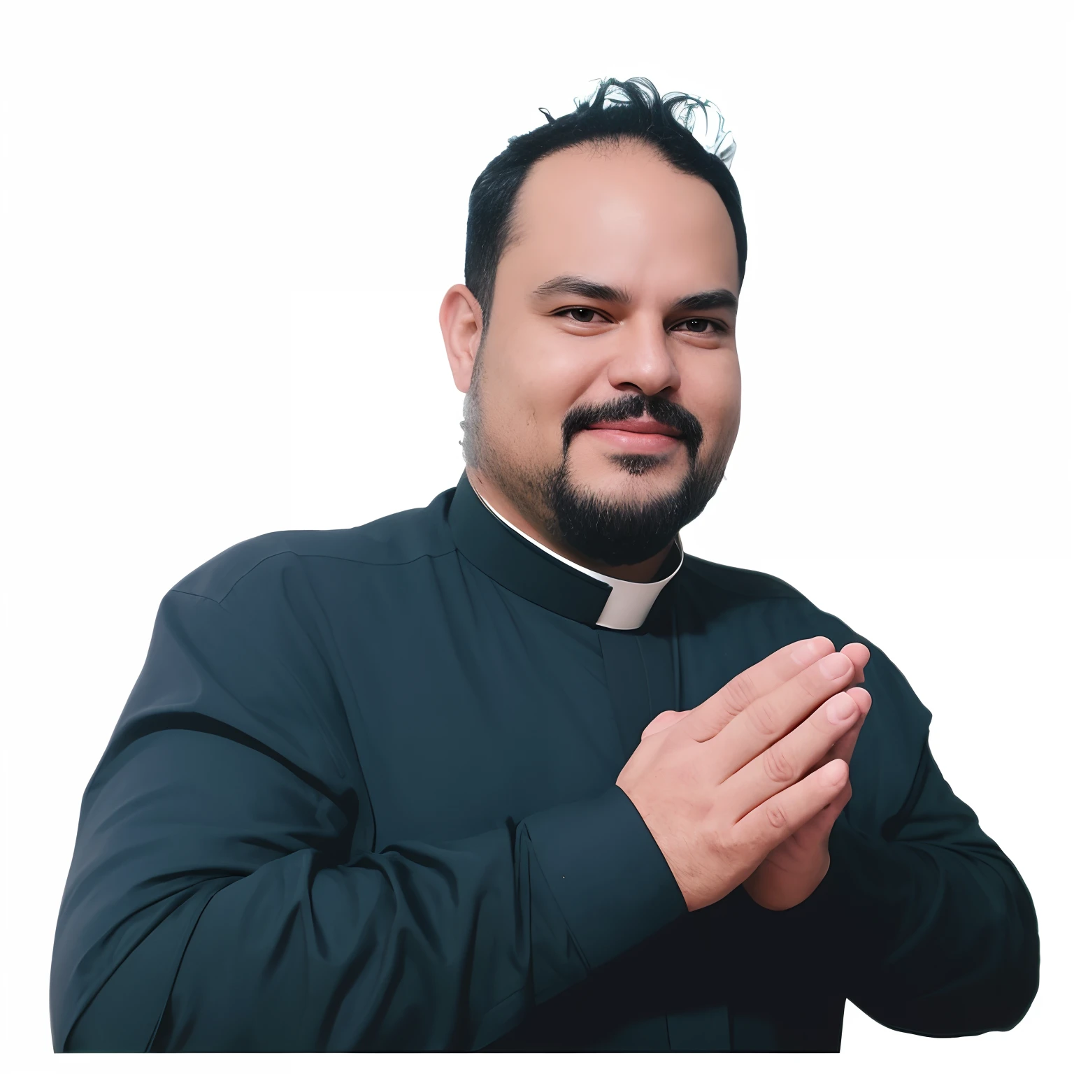 A closeup of a man in the robe of a priest with his hands crossed, Salustiano Garcia Cruz, an evil catholic priest, Alex Flores, victor maristane, José Moncada, Cristiano Orrillo, Tiago Zapata, sacerdote, Eloy Morales, Carlos Ortega Elizalde, Carregado, juan diaz canales, Jose Miguel Romano Francisca