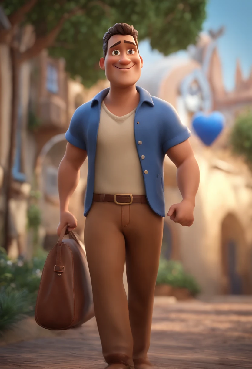 Personagem de desenho animado de um homem pele morena careca sobracelhas grossas e sorriso largouma camisa azul, um personagem animado, Caractere estilizado, animation style rendering, 3D estilizado, Arnold Maya render, 3 d render stylized, toon render keyshot, Personagem 3D, Personagem 3D, 3d rendering stylized, 3 d character render, personagem de desenho animado, Personagem de close up, Pose de personagem, (Estilo Pixar) (master part:1.2) (Bokeh) (best quality) (pele detalhada) (textura detalhada) (8k) (argila) (Cinematic lighting) (foco nítido,Senta e vaza a parte superior do corpo