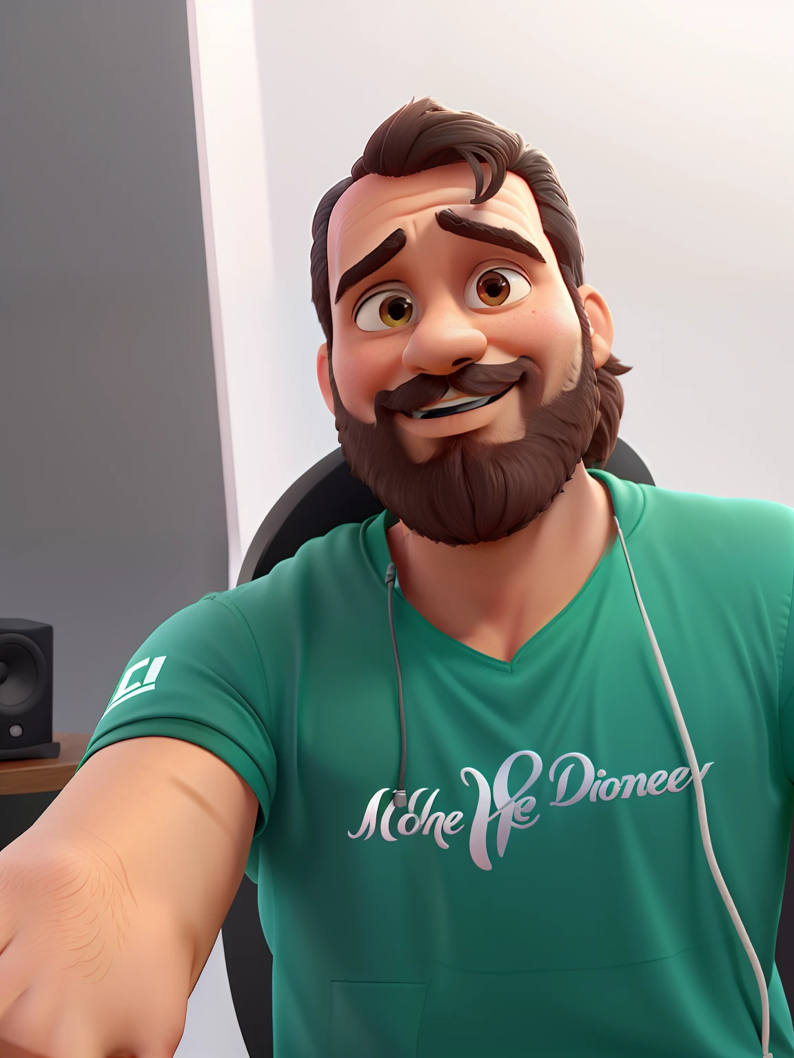 Pode melhorar barba mais rala com uns fios brancos, Make the full body appearing white red shoes. Man stands on black background on a speaker-like stage with microphone in one hand and book in the other in Disney pixar style best quality, maior qualidade.